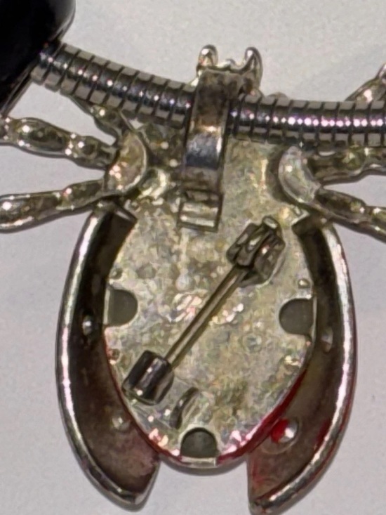 BEST Jewelry Co Silver Tone Necklace Ladybug Black Red Silver Tone Beads Brooch - Picture 6 of 9
